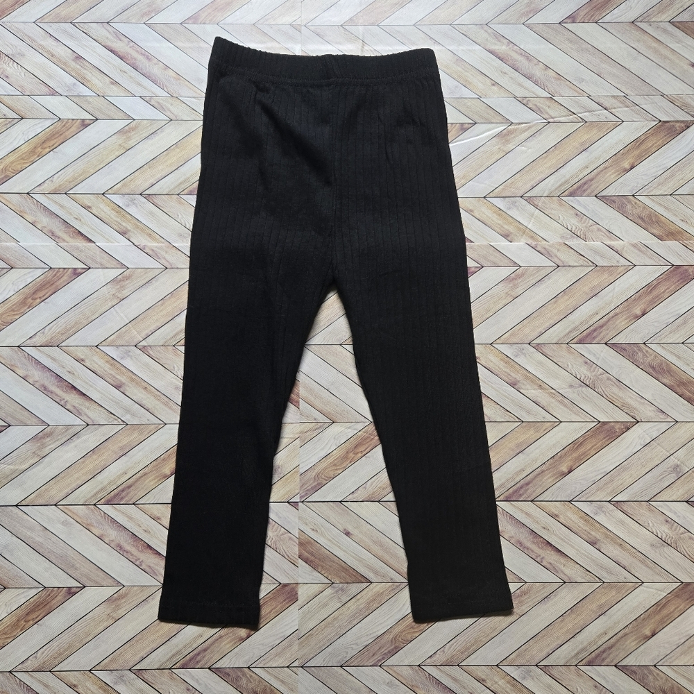 Bootcut Ribbed Knit Black Legging Stretchy Girl Boy Cotton Slim Pant Bottom 6-9M